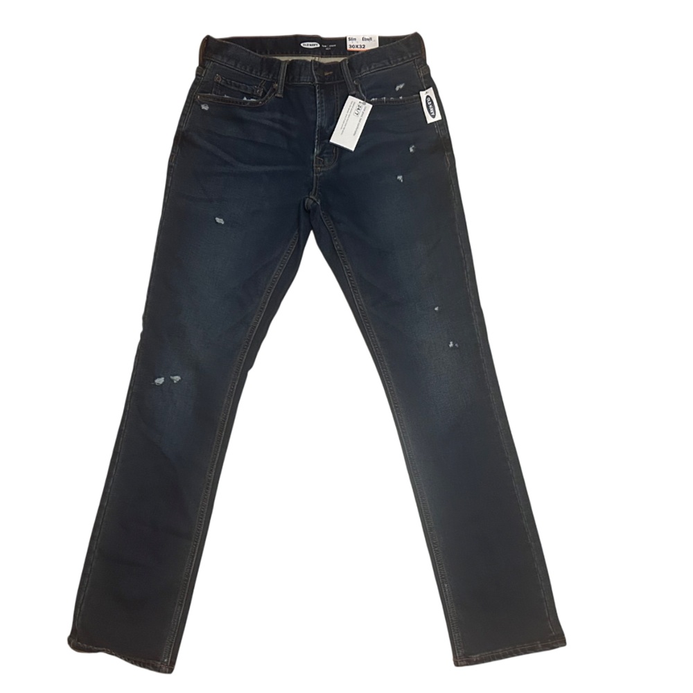 Y2K Old Navy Men’s Distressed Slim Dark Blue Jeans NWT